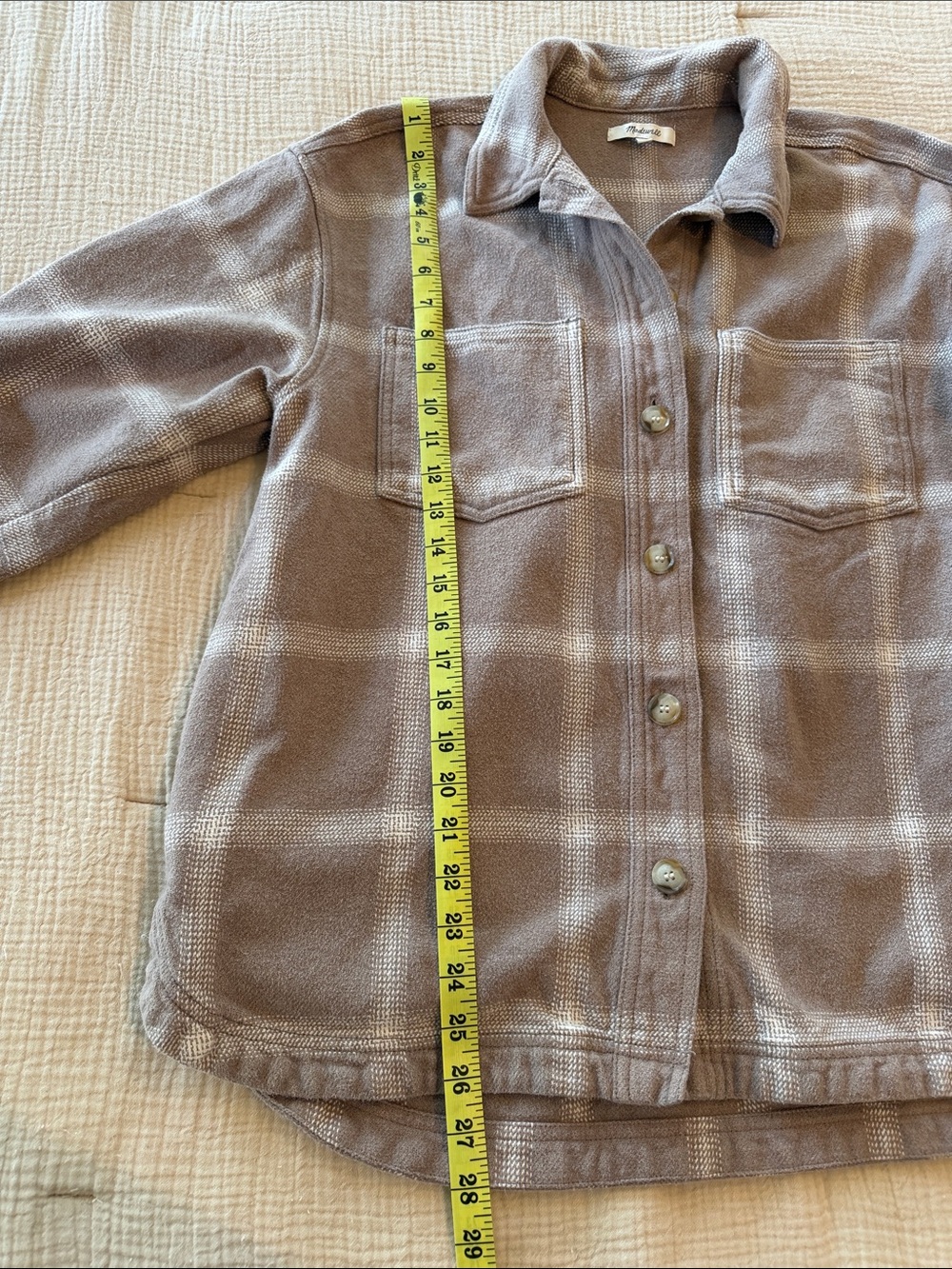 Madewell Taupe Plaid Button-Down Shirt Jacket Women’s Size L - Picture 10 of 13